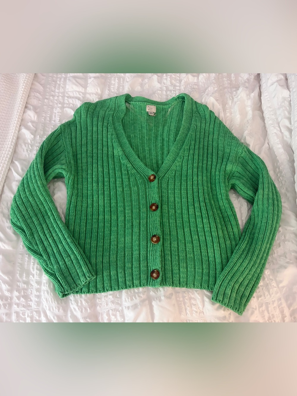 a new day Bright Green Ribbed V-Neck Button Cardigan